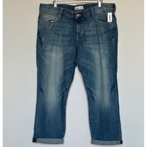 Old Navy Women's 14 Regular Mid Wash Distressed Denim Jeans Boyfriend Fit Cuffed